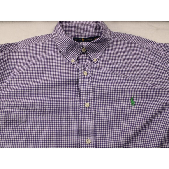 Polo Ralph Lauren Purple Gingham Check Men’s Shirt XXL Green Pony Dress Shirt - Picture 6 of 12